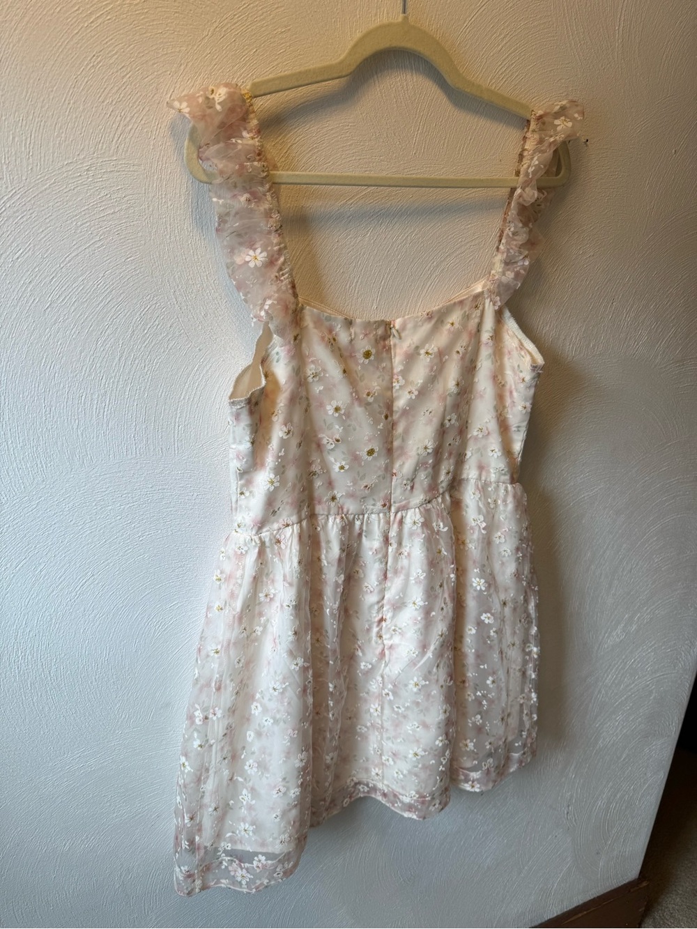 Kestan Floral Babydoll Mini Dress L Sheer Ruffle Straps Cottagecore Coquette - Picture 7 of 9